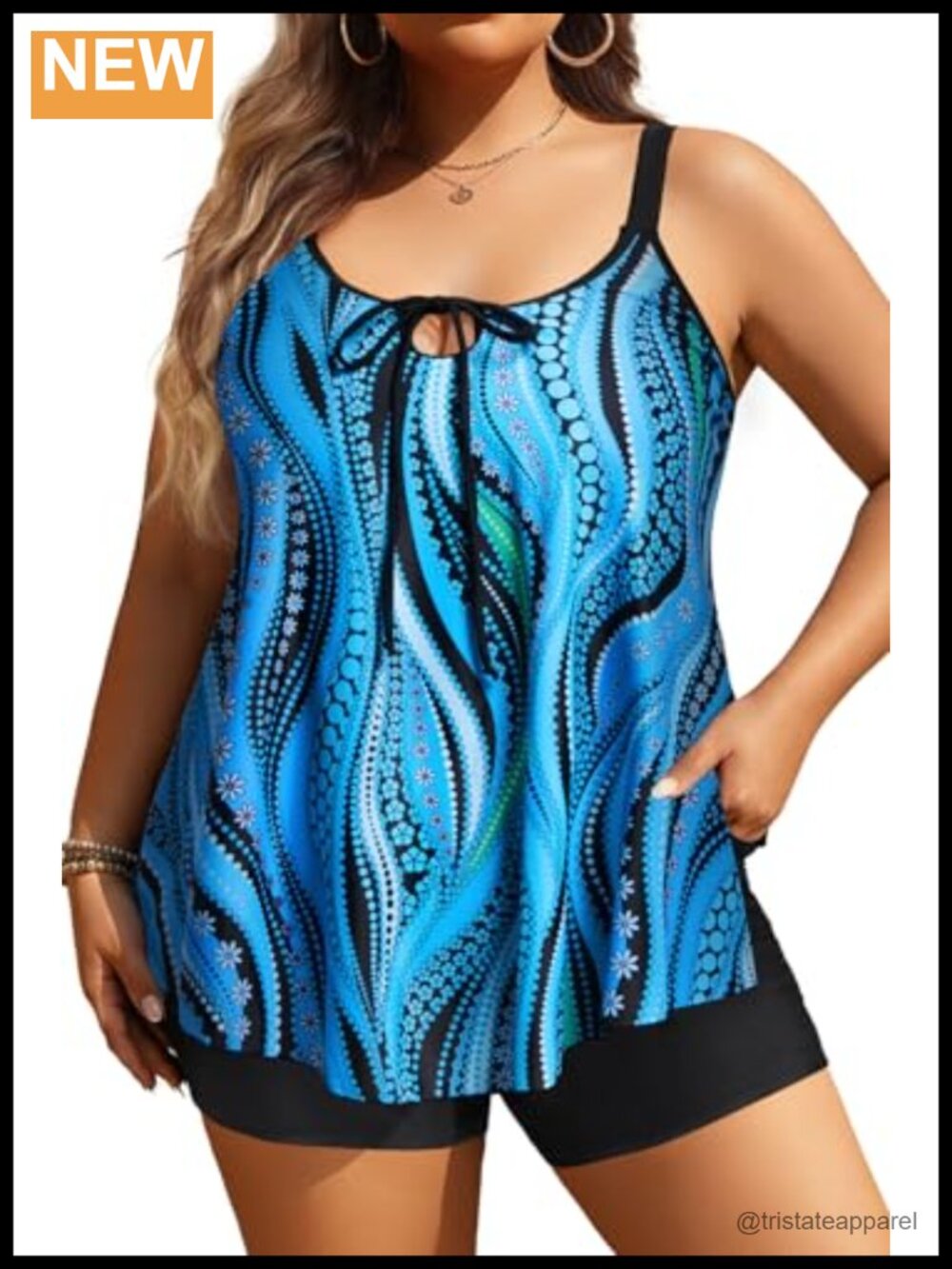 Plus Size Tankini Swimsuit Set with Pockets High Waist Shorts